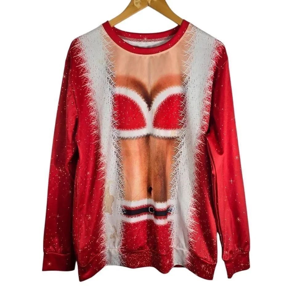 SHEIN Red Santa Illusion Crew Neck Sweater